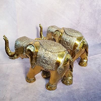 ช้างลายไทยคู่ ขนาด 7 นิ้วิเต็ม สองกษัตริน์ เนื้อทองเหลืองหล่อตัน