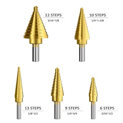 6pcs Step Drill Bit Set &amp; Automatic Center Punch High Speed Steel Double Cutting Blades Design with Aluminum Case