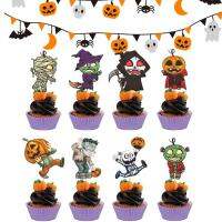 Halloween Cupcake Picks 8Pcs Baking Cups Wrappers Pumpkin Cupcake Toothpicks Halloween Cake Topper Picks Set for Thanksgiving Kids Birthday Party Supplies kindness