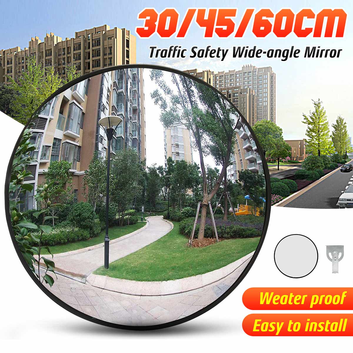 16" Inch 40CM Traffic Shop Wide Angle Security Curved Convex Road Mirror Black 