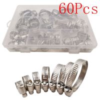 ♝☸ 60Pcs/Box Multi Size Stainless Steel Hoop Clamp Automotive Fuel Pipe Tube Clip 8mm-38mm Adjustable Hose Hoop Clamp Fixed Tool