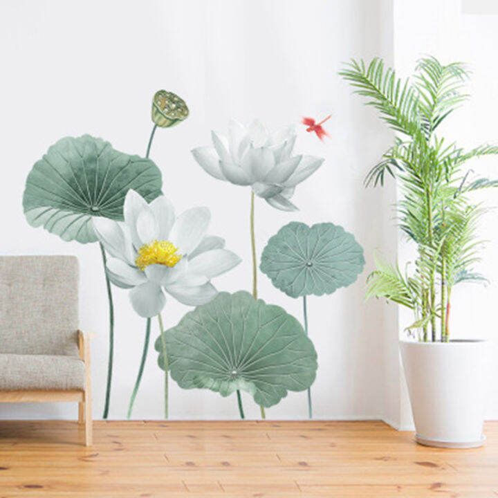 Lotus Leaf Wallpaper Flower Selfadhesive Wall Living Stickers Lazada PH