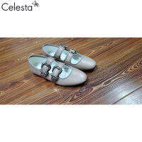 Celesta Easy to Walk Metal Buckle Womens Flat Shoes Flat Pumps Kung Fu Shoes China Shoes Ballet Shoes Velor Croco Embossed