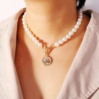 [COD] Foreign trade Europe and the States simple fashion cross-border hot money head personality coin pendant portrait all-match pearl necklace