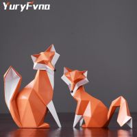 Orange Fox Statue Abstract Geometric Collectible Figurine Animal Home Office Decoration Gift Crafts