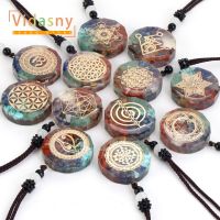 12Styles Retro Stone Pendants For Jewelry Making 7 Chakras Yoga Meditation Reiki Heal Round Energy Amulet Women Necklace 35X10mm