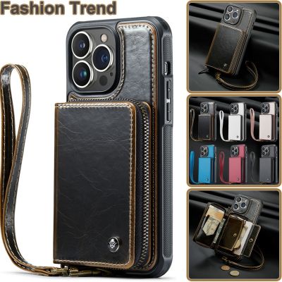 Zipper Wallet Card Phone Case for iPhone 14 13 12 11 Pro Max Leather Flip Stand Cover for Samsung Galaxy S23 S22 Plus S21 Ultra