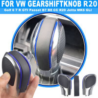 สำหรับ VW G Olf 6 7 R GTI P Assat B7 B8 CC R20 J Etta MK6 GLI โครเมี่ยมแมตต์ด้วยหนังเปลี่ยนลูกบิดเกียร์ด้านข้างปก DSG สัญลักษณ์