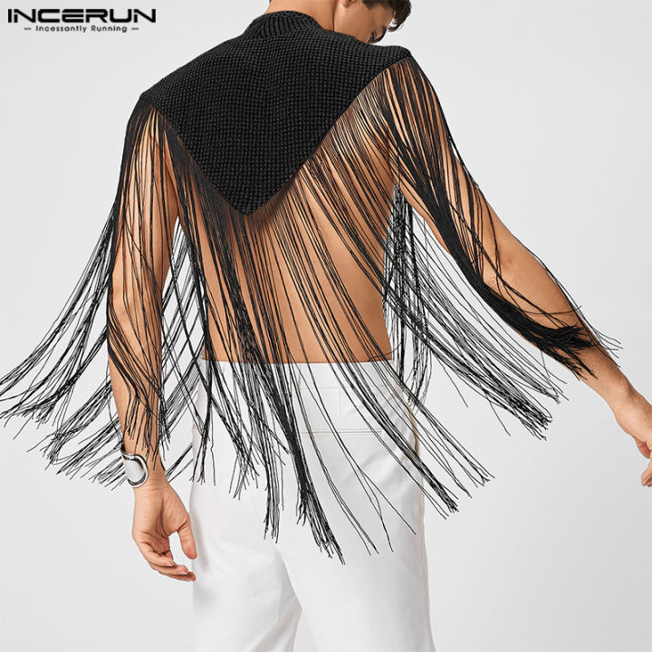 incerun-เสื้อปอนโชแขนกุดแต่งพู่สำหรับผู้ชายเสื้อครอปใส่เที่ยวคลับปาร์ตี้-สไตล์ตะวันตก