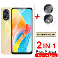 กระจกเทมเปอร์แบบ2อิน1สำหรับ Oppo A38 A58 A78 OppoA38 4G 5G 2023ตัวป้องกันแผ่นกรองแสงชัดเจนแบบ HD 9H ฝาครอบกระจกโปร่งแสงฟิล์มเลนส์กล้องถ่ายรูป