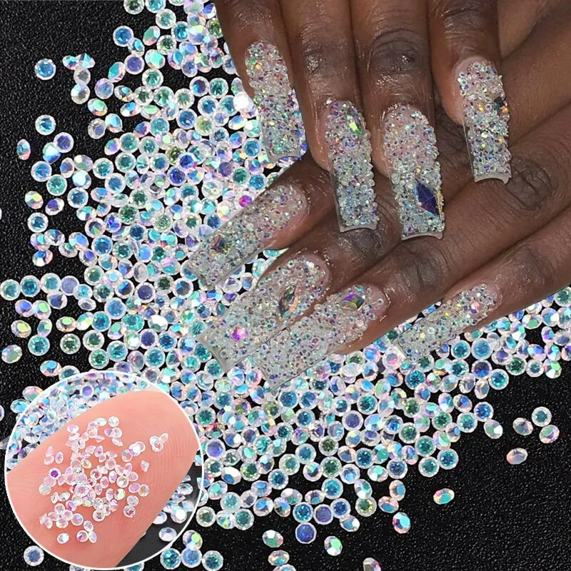8000Pcs Ultra Mini 1.2mm Nail Rhinestones Sand Nail Diamonds Micro Pixie  Crystals for Nails Iridescent AB Bling Like Swarovski, Tiny Nail Gems Sugar  Glitter Beads Nail Charms, 2Nail Tray(Clear AB)