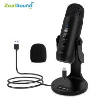 ZealSound USB คอนเดนเซอร์ไมโครโฟนสตูดิโอบันทึกเสียงไมค์สำหรับพีซีคอมพิวเตอร์สตรีมมิ่งวิดีโอเกม Podcasting แกนนำ K66