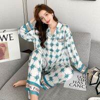 【jw】✎☒  Korean Laciness Silk Pajama Set Sleeve Two-piece