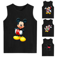 Mickeys เสื้อกล้ามชายหญิงแขนกุดเสื้อยืดเด็กคลาสสิกการ์ตูนพิมพ์อะนิเมะถังผ้าฝ้ายสีดำฤดูร้อนแบบ5477