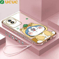 (พร้อมสายคล้อง) เคส UCUC เคสสำหรับ Vivo Y02A Vivo Y02T Vivoy02t Vivoy02a เคสมือถือชุบการ์ตูนโดราเอมอนน่ารักซอฟท์ฝาหลัง