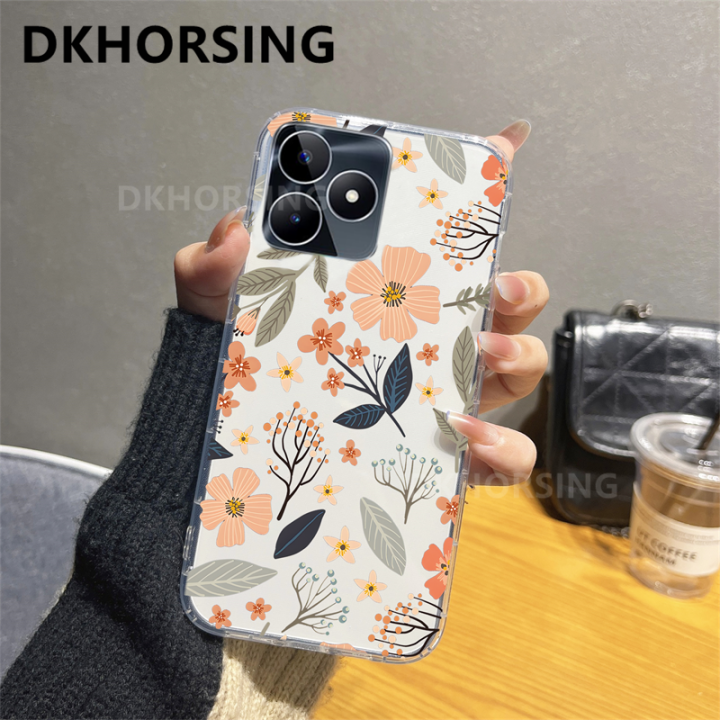 dkhorsing-เคสโทรศัพท์ใบไม้ดอกไม้ใหม่สำหรับ-realme-c53-c55-c55nfc-c30-c30s-c31-c33-c35-tpu-ซิลิโคนแบบใสปลอกอ่อนเคสหลังสุดหรูกันกระแทก-realme-c55-nfc