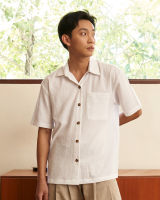 robynn.co - papery relaxed shirt(oversize &amp; Unisex) - เสื้อเชิ้ตแขนสั้น ผ้าเรยอนยับ