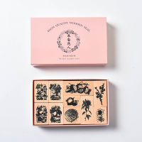 8pcs10pcs Vintage Wooden Stamps Set Rubber Seals Kit for DIY Scrapbooking Handbook Card Making Diary Letter Decoration