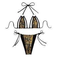 WomenS Split Mirco Swimsuit Sexy Snakeskin Removable Chest Pads Without Steel Bra Bandeau Bandage Brazilian Bikinis Sets