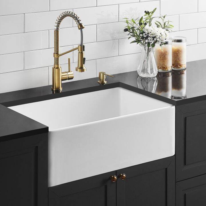 Fireclay Farmhouse Kitchen Sink 30 Inch White Farm Sink Apron Front