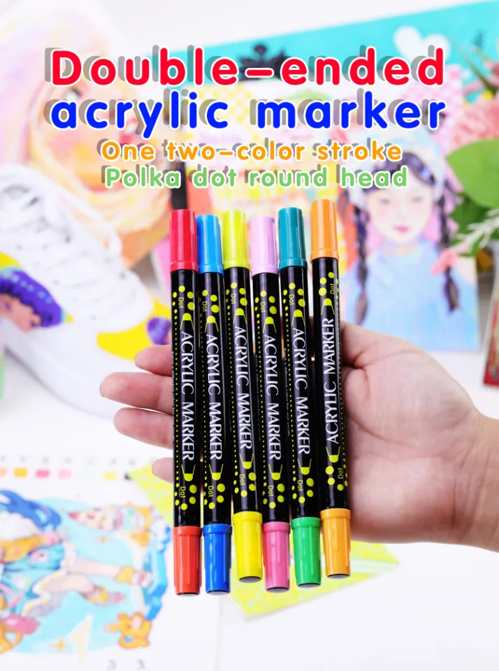 24 Colors Acrylic Paint Pens, Dual Tip Pens With Medium Tip and Brush Tip,  Paint Markers for Rock Painting, Ceramic, Wood, Plastic, Calligraphy