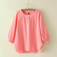 HOT”【มีไซส์ใหญ่】Plus Size Women Shirts Cute Floral Embroidery 34 Sleeve White Pink Tops