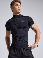 OMG Tide Brand Nylon High Elastic Professional Quick-Drying Short-Sleeved Fitness Clothes Mens Sports T-Shirt High-Neck Tights