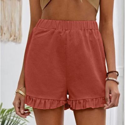 2022 Shorts For Women Summer Solid Color Shorts Casual Loose Straight Ruffle Shorts High Waist Shorts Ethic Style Female