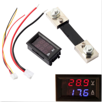 DC 0-100V กระแสสูงสุด 100A ดิจิตอลโวลต์มิเตอร์ แอมมิเตอร์ Blue Red LED พร้อม Current Shunt