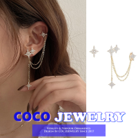 COCOJEWELRY 925เข็มเงินไม่สมมาตร Rhinestone ดาวพู่ต่างหูสตั๊ดแฟชั่นอุปกรณ์เครื่องประดับหญิง