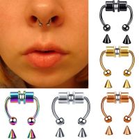 ORZTOON Fashion Punk Fake Nose Ring For Women Men Stainless Steel Magnet Fake Piercing Septum Nose Rings Hoop Body Jewelry Gift