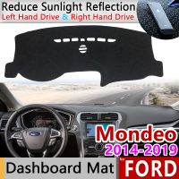 แผ่นกันแดดฝาปิดแผงควบคุมกันเสื่อกันลื่นสำหรับ Ford Mondeo MK5 2014 ~ 2019แผ่นป้องกันแผงหน้าปัดพรมอุปกรณ์เสริม2015 2016 2017 2018