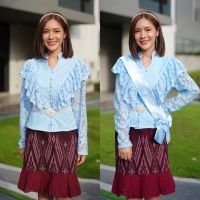 PTT เสื้อลูกไม้ - ดูไซส์ที่รายละเอียด อก S M L XL XXL 3XL เสื้อลูกไม้สีฟ้า เสื้อลูกไม้ชุดไทย ชุดไทยหญิง เสื้อลูกไม้แขนยาว สวยๆ กระดุมผ่า blouse