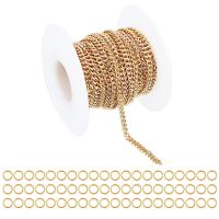 1Set Brass Curb Chains Twisted Chains Soldered Long-Lasting Plated Real 18K Gold Plated with Spool Brass Open Jump Rings Golden Curb Chains: about 16.4 Feet(5m)/roll 1roll/set Jump Rings: about 60pcs/set