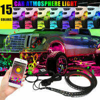 4Pcs RGB LED Light Strip สีสันกันน้ำภายใต้รถ Tube Underbody System Neon Music Light Kit【fast】