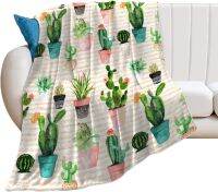 New Style Cactus Flower Summer Flannel Throw Blanket, Colorful Lightweight Flannel Cozy Warm Suit for Couch Gift for Cactus Plant Lover