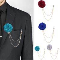 MUWSFC เครื่องประดับเจ้าบ่าวพลอยเทียมสำหรับงานแต่งงาน Boutonniere Tassel Chain ผู้ชายแฟชั่นเครื่องประดับชุดสูท Corsel Pin Pel Rose Flower Shirt Collar