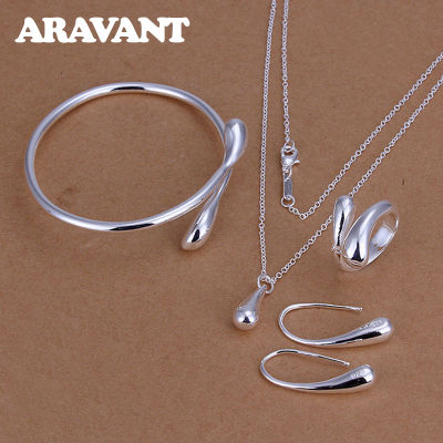 Fashion Wedding Bridal Jewelry Set 925 Silver Jewelry Water Drop Necklace Bangles Rings Earrings Sets For Women Party Gifts