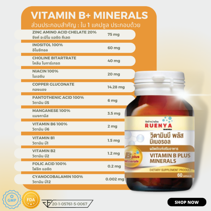 โปร-1-แถม-1-วิตามินบีรวม-vitamin-b-plus-minerals-60-เม็ด-b1-b2-b3-b5-b6-b12-บีรวม-b1-6-12-บี1-บี2-บี6-บี12