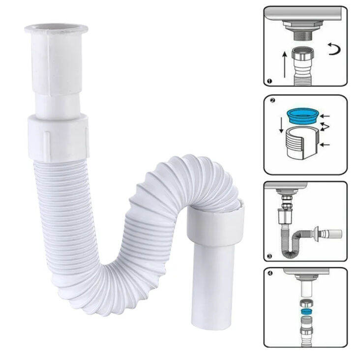 Kitchen Sewer Pipe Flexible Bathroom Sink Drains Downcomer Hose Waste ...