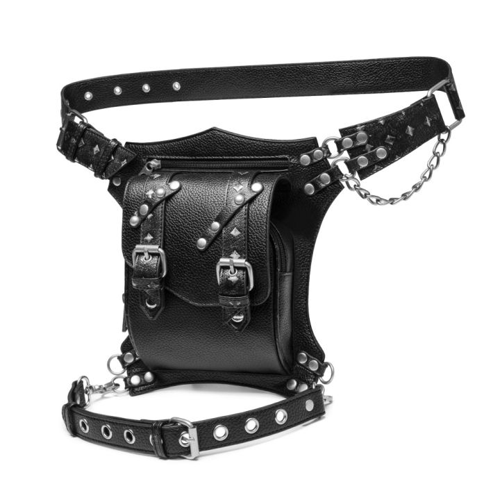 2023-european-and-american-punk-outdoor-bag-female-versatile-chain-motorcycle-mens-belt-bag-wholesale