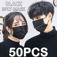 [Ready Stock] 50pcs 3 ply black Face Disposable protective meltblown cloth adult mask mouth face white