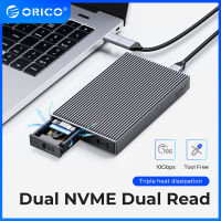 Dual Bay M2 NVMe SSD Case ORICO อลูมิเนียมทั้งหมด10Gbps สำหรับ M Key M &amp; B Key NVMe PCIe เครื่องมือฟรี SSD Enclosure พร้อมเสื้อกั๊กระบายความร้อนในตัว,SATA &amp; NVMe Dual Protocol SSD Adapter พร้อม Smart Sleep,ฟรี2 In 1 PD60W Cable