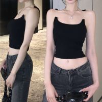 Camisola de alças sem ombro feminina top japonês de tubo colete sexy sem costas colete preto transparente roupa de boate Y2K moda coreana