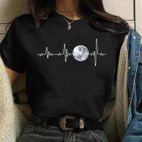 New Moon Womens Black T-shirt Womens Casual Round Neck T-shirt Lunar Eclipse Printed Womens T-shirt