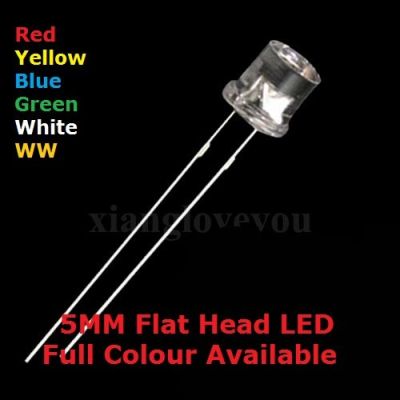 100PCS 5MM DIP Transparent Cover Flat Head LED Blue Warm White High Bright F5 Red Yellow Green Quality Bead Light Emitting DiodeElectrical Circuitry P