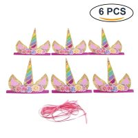 【cw】 PaperCartoon BoyHata Unicorn Horn With Flowers Hair HoopFor Kids Headband BirthdaySuppliesHat 【hot】