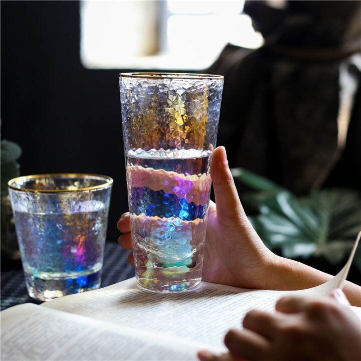 rainbow-crystal-glass-colorful-hammer-finish-highball-beer-glass-ion-plating-wine-cocktail-glass-mug-coffee-cup-heat-resistant