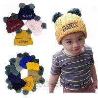 【hot sale】☾❀¤ C05 Pompom Embroidery Name Baby Kids Knit Beanie Hat Winter Children Topi Kupluk Rajut Pompom Bordir Nama Bayi Anak Kupluk Winter Anak