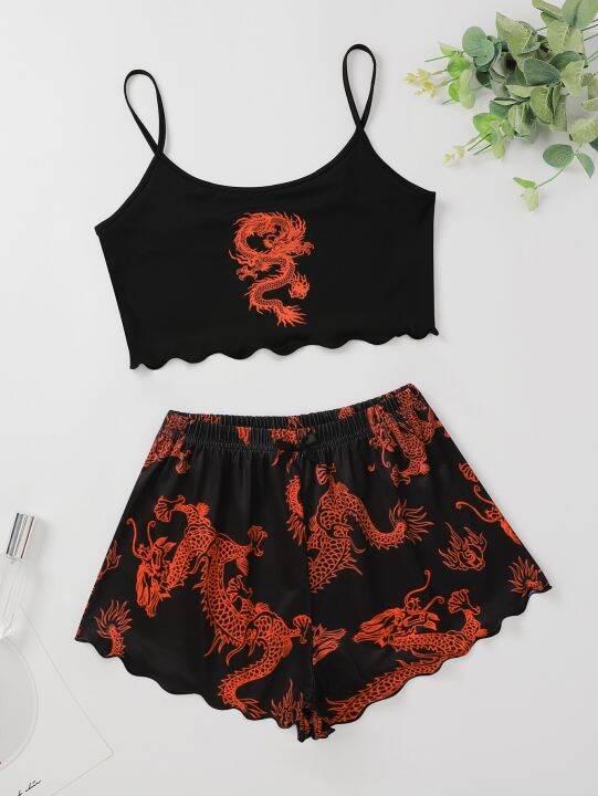 new-style-lady-s-summer-chinese-dragon-print-camisole-with-shorts-pajama-set-comfortable-home-wear-sleepwear-underwear